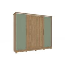 Guarda Roupa Casal 4 Portas de Correr e 4 Gavetas c/ Pés CB03N565 Nogueira/Verde Oliva - Kappesberg