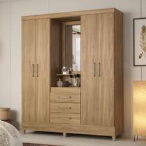Guarda Roupa Casal 4 Portas Dubai Amêndola C/ Espelho - Mercado dos Móveis