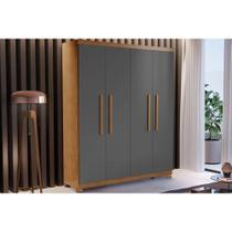 Guarda Roupa Casal 4 Portas e 2 Gavetas c/ Pés Espanha Naturale/Grafite - Rufato Guarda Roupa Casal 4 Portas e 2 Gavetas c/ Pés Espanha Naturale/Grafite - Rufato