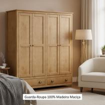 Guarda Roupa Casal 4 Portas e 2 Gavetas em Madeira Maciça - Linha Topázio - Finestra Móveis Guarda Roupa Casal 4 Portas e 2 Gavetas em Madeira Maciça - Linha Topázio - Finestra Móveis