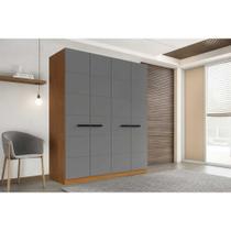 Guarda Roupa Casal 4 Portas e 4 Gavetas Lisboa Freijo/Cinza - Politorno