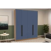 Guarda Roupa Casal 4 Portas e 4 Gavetas Valência Freijo/Azul - Politorno
