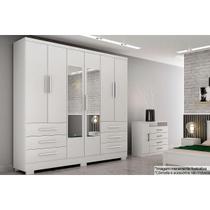 Guarda Roupa Casal 4 Portas e 6 Gavetas c/Espelho e Pés Encant Branco - Novo Horizonte