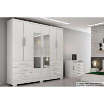 Guarda Roupa Casal 4 Portas e 6 Gavetas c/Espelho e Pés Encant Branco - Novo Horizonte