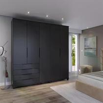 Guarda-Roupa Casal 5 Portas 4 Gavetas 100% MDF Allen 226 cm - Preto Fosco