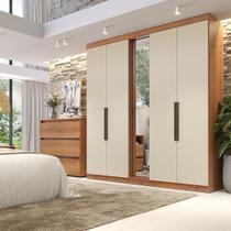 Guarda-Roupa Casal 5 Portas 4 Gavetas com Espelho MDF 200cm Supremo Off White Freijó/Areia Guarda-Roupa Casal 5 Portas 4 Gavetas com Espelho MDF 200cm Supremo Off White Freijó/Areia