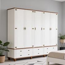 Guarda Roupa Casal 5 Portas 6 Gavetas 241cm Provençal Alegra S05 Off White Nogueira - Lyam Decor Guarda Roupa Casal 5 Portas 6 Gavetas 241cm Provençal Alegra S05 Off White Nogueira - Lyam Decor