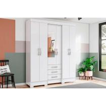 Guarda Roupa Casal 6 Portas (1 c/ Espelho) e 3 Gavetas Briz B23 Branco - Henn