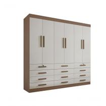 Guarda Roupa Casal 6 Portas 12 Gavetas Com Pés Mônaco Plus D' Doro Castanho/off White Guarda Roupa Casal 6 Portas 12 Gavetas Com Pés Mônaco Plus D' Doro Castanho/off White