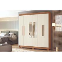 Guarda Roupa Casal 6 Portas (2 c/ Espelho) e 2 Gavetas c/ Pés Toledo Jatoba/Areia - Santos Andirá