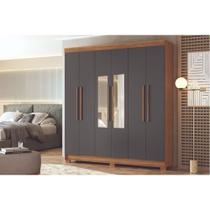 Guarda Roupa Casal 6 Portas (2 c/ Espelho) e 2 Gavetas c/ Pés Toledo Jatobá/Grafite - Santos Andirá