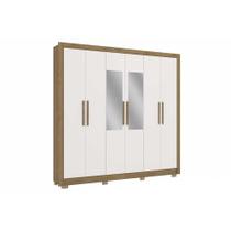 Guarda Roupa Casal 6 Portas (2 c/ Espelho) e 2 Gavetas CB01M569 Nogueira/Branco - Kappesberg