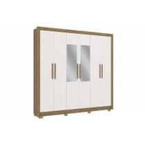 Guarda Roupa Casal 6 Portas (2 c/ Espelho) e 3 Gavetas c/ Pés CB03M569 Nogueira/Branco - Kappesberg