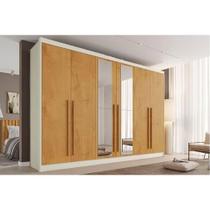 Guarda Roupa Casal 6 Portas (2 c/ Espelho) e 4 Gavetas Alba Plus Off White/Peroba - Europa