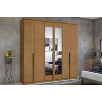 Guarda Roupa Casal 6 Portas (2 c/ Espelho) e 4 Gavetas Alonzo New Amêndoa - Lopas