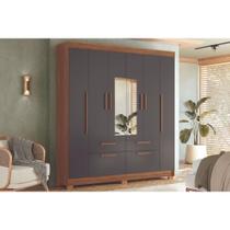 Guarda Roupa Casal 6 Portas (2 c/ Espelho) e 4 Gavetas c/ Pés Guarapuava 6.4 Jatobá/Grafite - Santos Andirá Guarda Roupa Casal 6 Portas (2 c/ Espelho) e 4 Gavetas c/ Pés Guarapuava 6.4 Jatobá/Grafite - Santos Andirá
