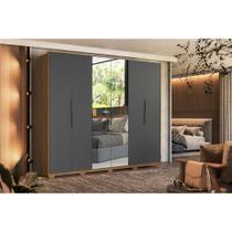 Guarda Roupa Casal 6 Portas (2 c/ Espelho) e 6 Gavetas c/ Pés Atrice Amendola/Grafito - Demóbile Guarda Roupa Casal 6 Portas (2 c/ Espelho) e 6 Gavetas c/ Pés Atrice Amendola/Grafito - Demóbile