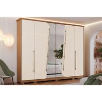 Guarda Roupa Casal 6 Portas (2 c/ Espelho) e 6 Gavetas c/ Pés Dubai Nature/Off White - Henn