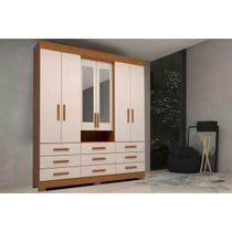Guarda Roupa Casal 6 Portas (2 c/ Espelho) e 9 Gavetas Débora Cinamomo/Off White - ACP