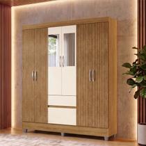 Guarda Roupa Casal 6 Portas 2 Gav Espelho Roupeiro Quarto Nature Brisa Champanhe