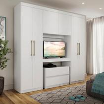 Guarda Roupa Casal 6 Portas 2 Gavetas Branco C/ Painel De Tv