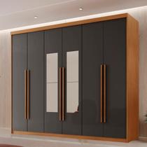 Guarda Roupa Casal 6 Portas 2 Gavetas com Espelho MDF Veracruz Cinza/Marromle/Grafite Guarda Roupa Casal 6 Portas 2 Gavetas com Espelho MDF Veracruz Cinza/Marromle/Grafite