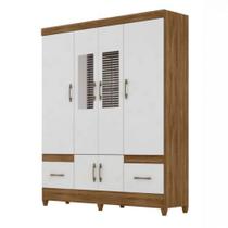 Guarda Roupa Casal 6 Portas 2 Gavetas Com Espelho MS912 Naturale Branco Moval