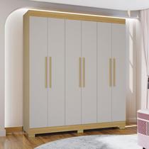 Guarda-Roupa Casal 6 Portas 2 Gavetas com Pés Barcelona Yescasa Off White/Damasco Offwhite