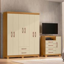Guarda-Roupa Casal 6 Portas 2 Gavetas e Cômoda Sapateira 4 Gavetas Itapema