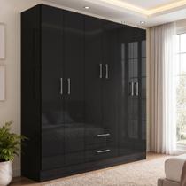Guarda-Roupa Casal 6 Portas 2 Gavetas Essence Yescasa Preto Guarda-Roupa Casal 6 Portas 2 Gavetas Essence Yescasa Preto