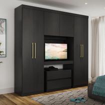 Guarda Roupa Casal 6 Portas 2 Gavetas Porto Preto com Painel de TV - Carraro