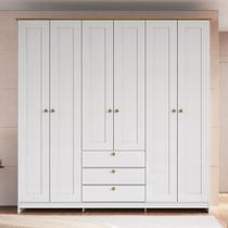 Guarda Roupa Casal 6 Portas 3 Gavetas Americano 182cm Decibal Móveis RP2630 Cor Branco e Marrom
