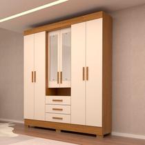 Guarda-Roupa Casal 6 Portas 3 Gavetas Capelinha com Espelho 100% MDF 179cm Nerina Espresso Móveis Off White/Cinamomo