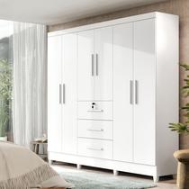 Guarda Roupa Casal 6 Portas 3 Gavetas com Chave Mumbai MDP Nature Off White ou Branco