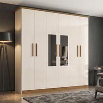 Guarda-Roupa Casal 6 Portas 3 Gavetas com Espelho Cover Off White/Nature
