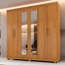 Guarda-Roupa Casal 6 Portas 3 Gavetas com Espelho MDF Parma Yescasa Marrom/Cinamomo