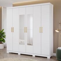 Guarda-Roupa Casal 6 Portas 3 Gavetas Kit 4 Espelhos e 8 Pés 199cm 100% MDF Clara Branco Guarda-Roupa Casal 6 Portas 3 Gavetas Kit 4 Espelhos e 8 Pés 199cm 100% MDF Clara Branco