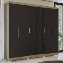 Guarda-roupa Casal 6 Portas 3 Gavetas Nogueira/preto Cbpm556 - Kappesberg