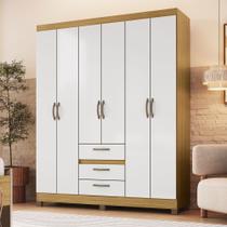 Guarda-Roupa Casal 6 Portas 3 Gavetas Rp3638 Ipê/Branco - Decibal Guarda-Roupa Casal 6 Portas 3 Gavetas Rp3638 Ipê/Branco - Decibal