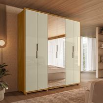 Guarda-Roupa Casal 6 Portas 4 Gaveta 100% MDF 2 Portas com Espelho e Pés Matisse