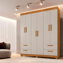 Guarda-Roupa Casal 6 Portas 4 Gavetas 100% MDF Flórida Yescasa Branco/Cinamomo/Off White Guarda-Roupa Casal 6 Portas 4 Gavetas 100% MDF Flórida Yescasa Branco/Cinamomo/Off White
