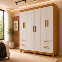 Guarda-Roupa Casal 6 Portas 4 Gavetas 100% MDF Flórida Yescasa Branco/Cinamomo/Off White Guarda-Roupa Casal 6 Portas 4 Gavetas 100% MDF Flórida Yescasa Branco/Cinamomo/Off White