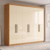 Guarda Roupa Casal 6 Portas 4 Gavetas 100% MDF London Cinnamon/Off White Amarelo/Cinamon