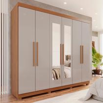 Guarda-Roupa Casal 6 Portas 4 Gavetas com Espelho com Pés New Malibu Espresso Móveis Off White/Cinamomo Guarda-Roupa Casal 6 Portas 4 Gavetas com Espelho com Pés New Malibu Espresso Móveis Off White/Cinamomo
