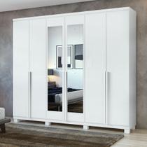 Guarda-Roupa Casal 6 Portas 4 Gavetas com Espelho e Pés MDF 230cm Alonzo Branco Guarda-Roupa Casal 6 Portas 4 Gavetas com Espelho e Pés MDF 230cm Alonzo Branco