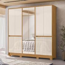 Guarda-roupa Casal 6 portas 4 gavetas com Espelho Freijó/Off White Alasca Moval