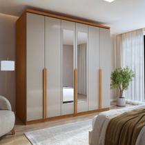 Guarda-Roupa Casal 6 Portas 4 Gavetas com Espelho MDF 230cm Alonzo Marrom Amêndoa Clean/Off White Guarda-Roupa Casal 6 Portas 4 Gavetas com Espelho MDF 230cm Alonzo Marrom Amêndoa Clean/Off White