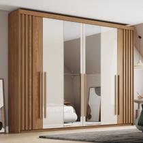 Guarda-Roupa Casal 6 Portas 4 Gavetas com Espelho Norton Marrom/Nature/Off White Guarda-Roupa Casal 6 Portas 4 Gavetas com Espelho Norton Marrom/Nature/Off White