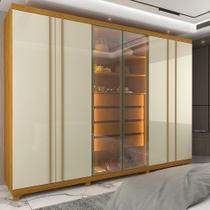 Guarda Roupa Casal 6 Portas 4 Gavetas com Vidro Reflecta e Led Absolut Gelius