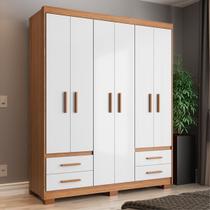 Guarda-Roupa Casal 6 Portas 4 Gavetas Primacy Branco/Freijó Wood/Off-White Guarda-Roupa Casal 6 Portas 4 Gavetas Primacy Branco/Freijó Wood/Off-White